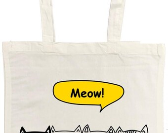Cat Cotton Tote Bag, Unisex, 100% Cotton, 38 x 43 Centimetres, Double Handle, for Shopping