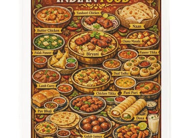 Indian Food Cotton Tea Towel – Illustrated Indian cuisine Kitchen cloth