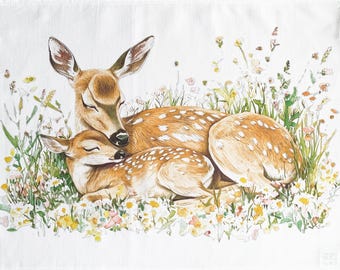 The two Deers large cotton tea towel