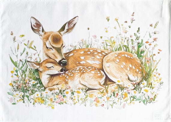 The two Deers large cotton tea towel