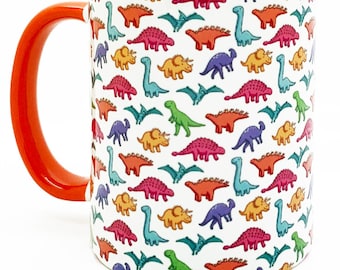 The Colourful Dinosaur Mug with Orange Inner and Handle