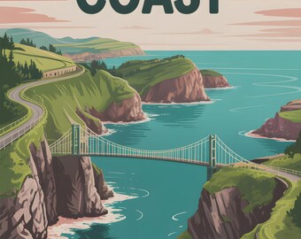 The Causeway Coast large cotton tea towel 100% Cotton, White, 65 x 47 cm