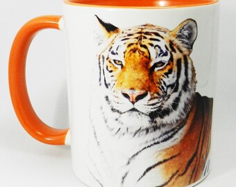The Tiger Mug with Orange Glazed Handle and Inner