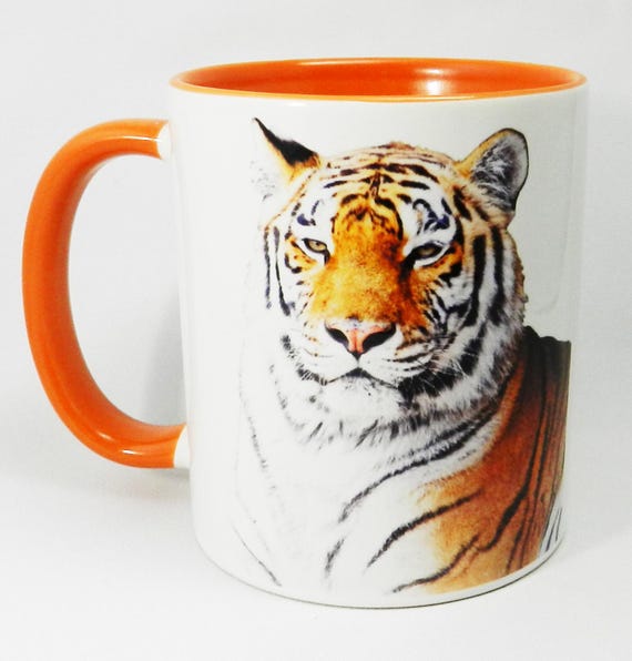 The Tiger Mug with Orange Glazed Handle and Inner