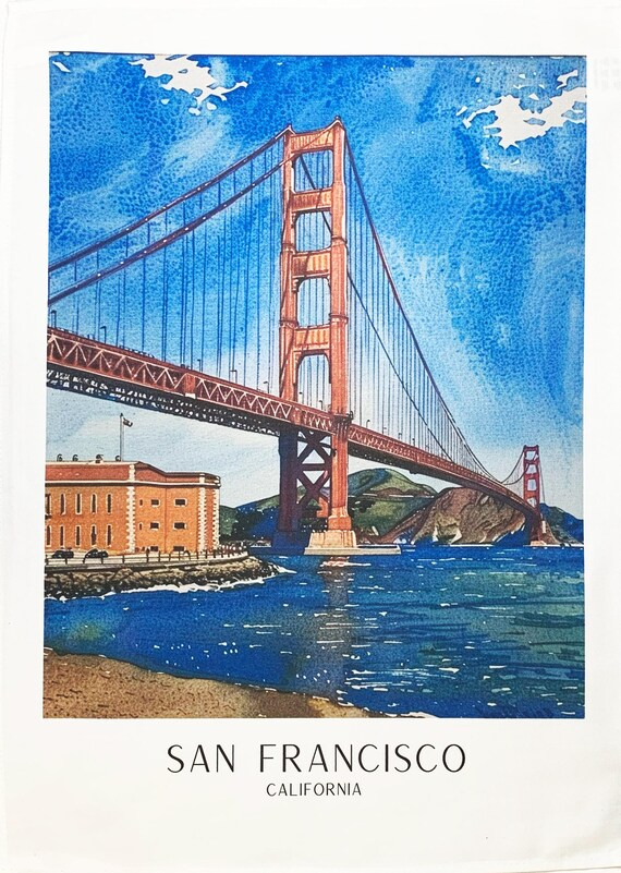 San Francisco and the Golden Gate Bridge large cotton tea towel