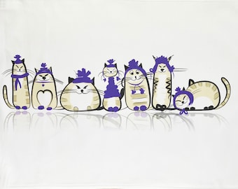 Cats in Hats Large Cotton Tea Towel