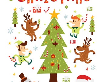 Rockin' around the Christmas Tree - Large Christmas Tea Towel