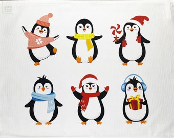 The Waddle of Christmas Penguins Large Cotton Tea Towel