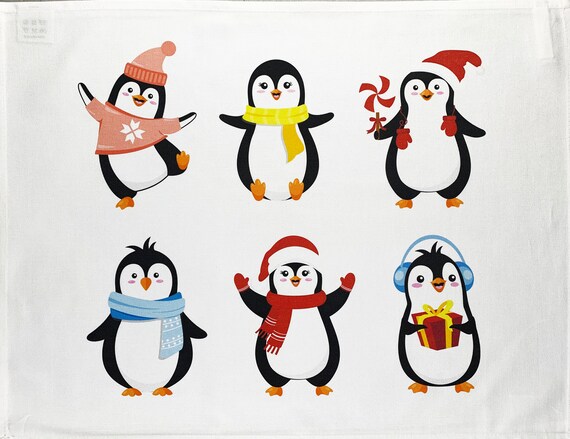 The Waddle of Christmas Penguins Large Cotton Tea Towel