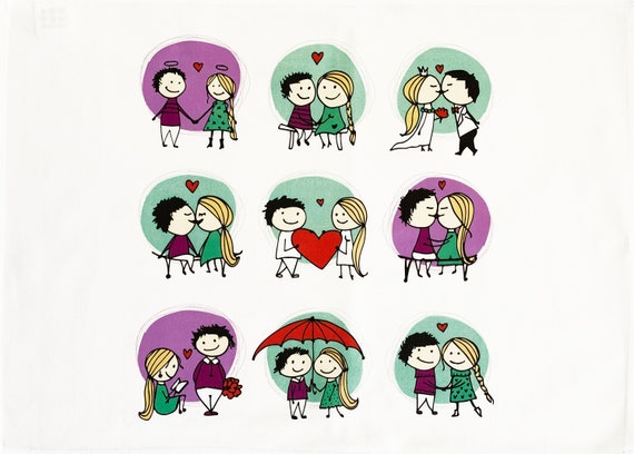 Feel the Love - Happy Couples in Love Large Cotton Tea Towel