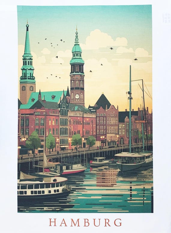 The City of Hamburg large cotton tea towel