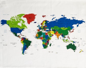 Colourful Map of the World- Large Cotton Tea Towel