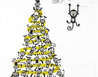 Happy New Year from The Monkeys Large Cotton Tea Towel