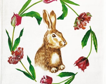 Happy Easter - Spring Bunny Design Large Cotton Tea Towel