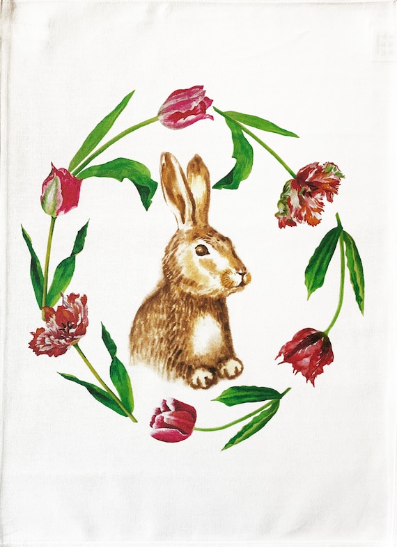 Happy Easter - Spring Bunny Design Large Cotton Tea Towel