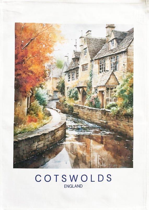 Cotswolds Cottages large cotton tea towel