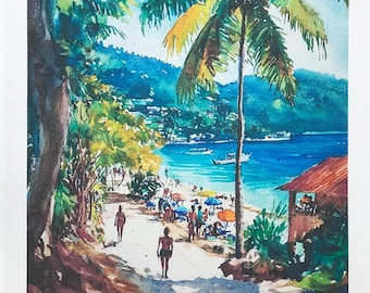 Runaway Bay Jamaica - large colourful cotton tea towel