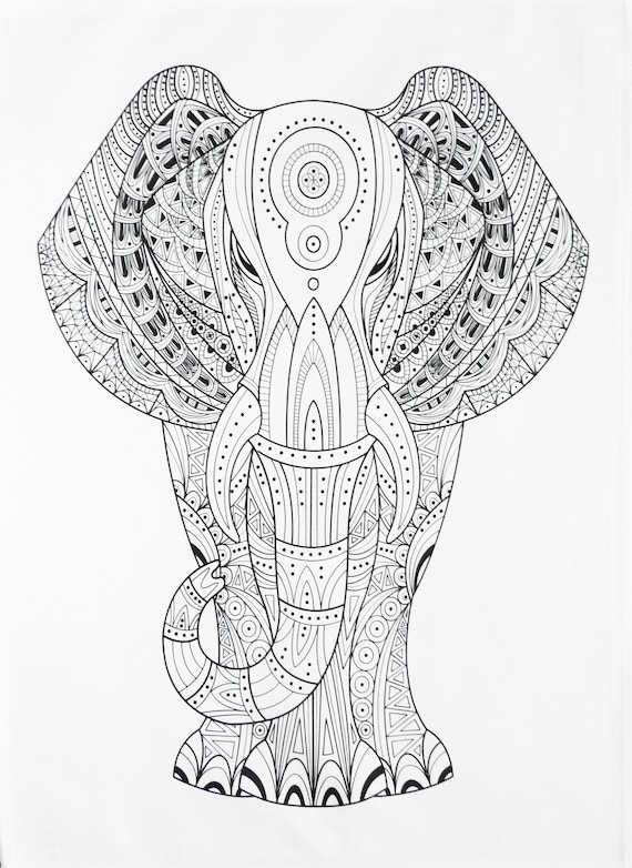 Half a Donkey The Big Zentangle Elephant - Large Cotton Tea Towel