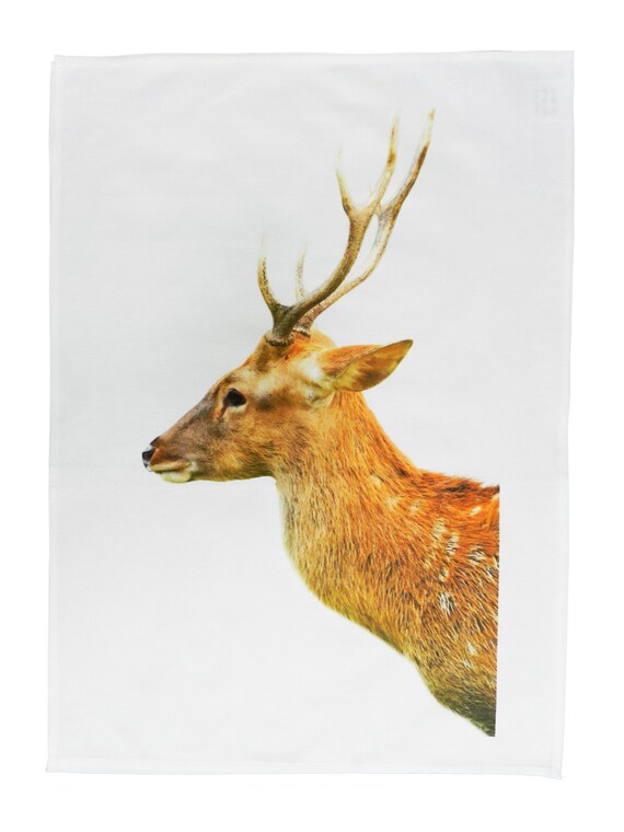 Stag Head Cotton Tea Towel: Large Kitchen Decor