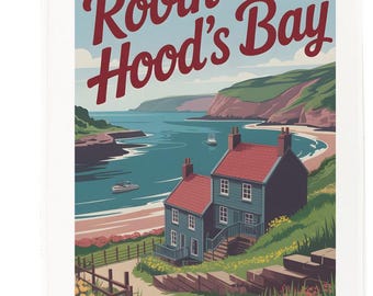 Robin Hoods Bay Tea Towel – 100% Cotton, White, 65 x 47 cm
