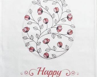 Happy Easter Pink Easter Egg Design - Large Cotton Tea Towel