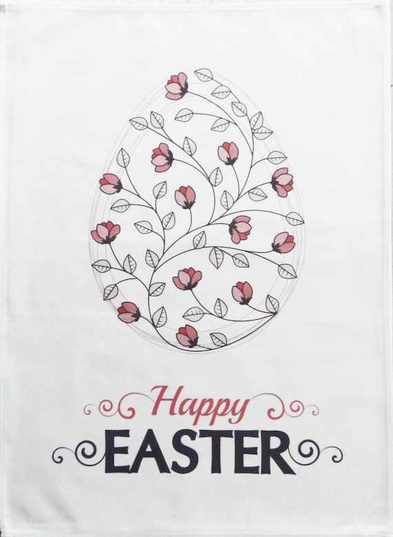 Happy Easter Pink Easter Egg Design - Large Cotton Tea Towel