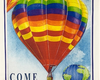 Come Ballooning Retro Style Large Cotton Tea Towel