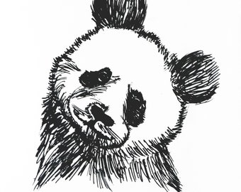 Hand drawn Panda - Large Cotton Tea Towel