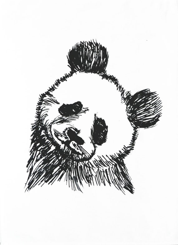 Hand drawn Panda - Large Cotton Tea Towel