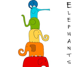 Stack of Elephants Large Cotton Tea Towel
