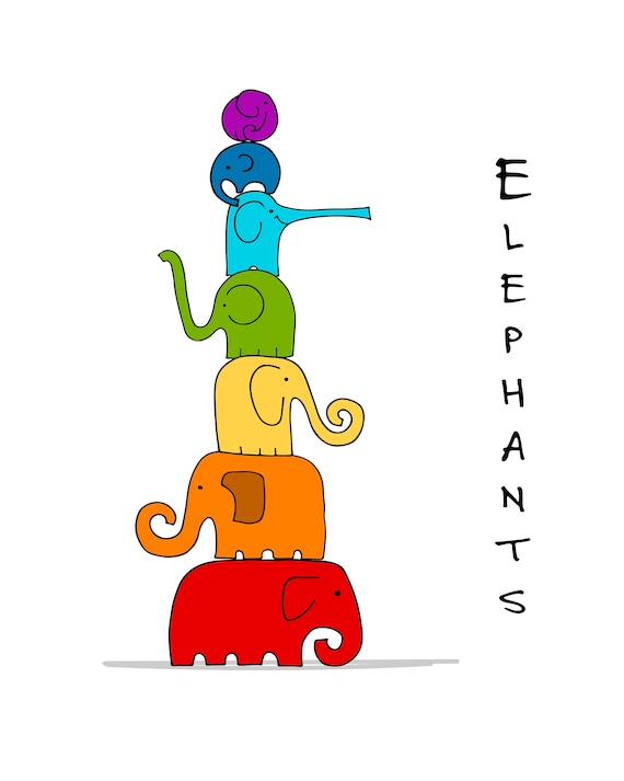 Stack of Elephants Large Cotton Tea Towel