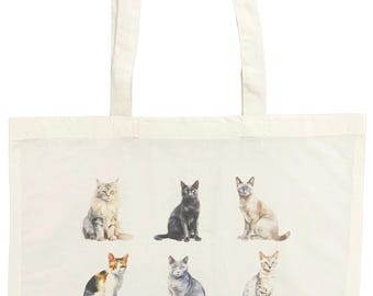 Cat Breeds Cotton Canvas Tote Bag, Artistic Print