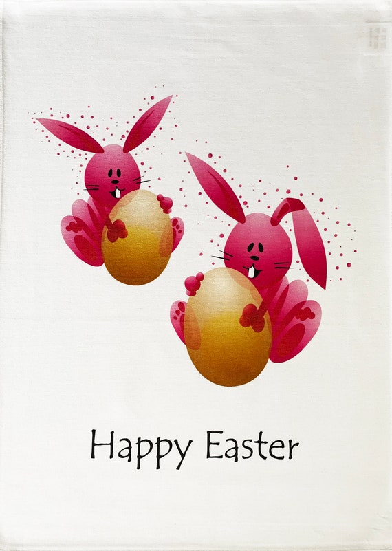 Happy Easter Bunnies Large Cotton Tea Towel