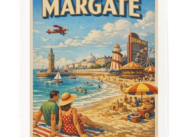 Margate Travel Poster Cotton Tea Towel – Vintage Seaside Kent Coast Kitchen Towel