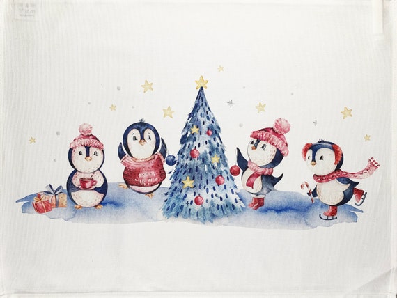 The Penguins and the Christmas Tree Large Cotton Tea Towel