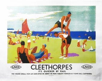 Cleethorpes - Retro Style Travel Poster Large Cotton Tea Towel