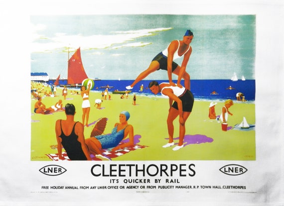 Cleethorpes - Retro Style Travel Poster Large Cotton Tea Towel
