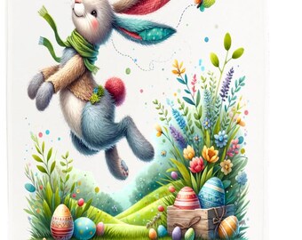 The Jumping Easter Bunny Cotton Tea Towel, White, 65 x 47 cm