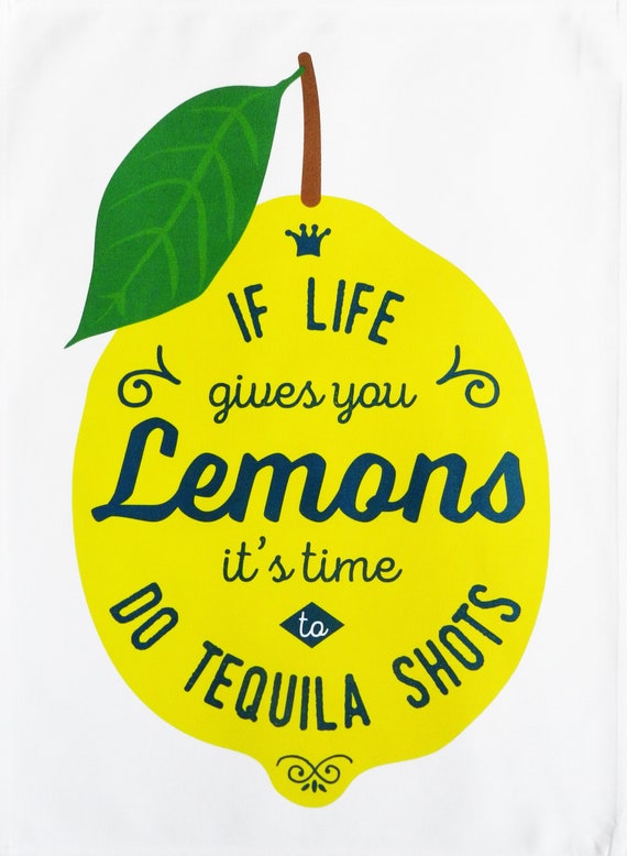 Lemon Tequila Shots Cotton Tea Towel: Funny Kitchen Decor