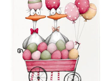 Easter Ducks Tea Towel, 100% Cotton, White, 65 x 47 cm