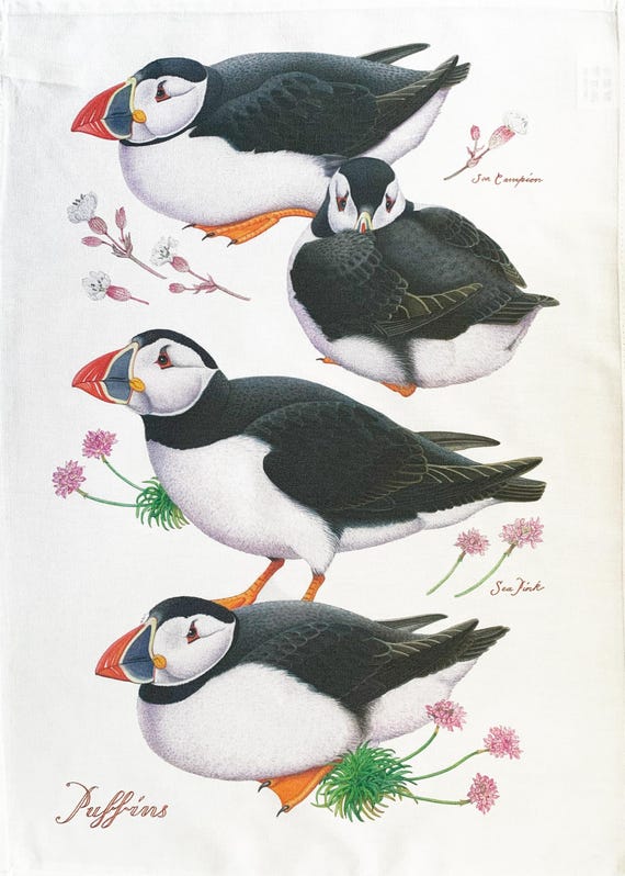 The Puffins large cotton tea towel
