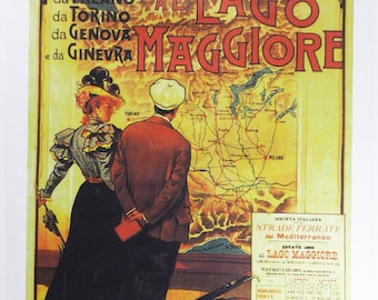 Al Lago Maggiore (Lake Maggiore) - Retro Style Travel Poster Large Cotton Tea Towel