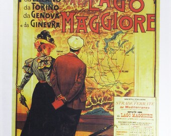 Al Lago Maggiore (Lake Maggiore) - Retro Style Travel Poster Large Cotton Tea Towel