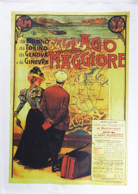 Al Lago Maggiore (Lake Maggiore) - Retro Style Travel Poster Large Cotton Tea Towel