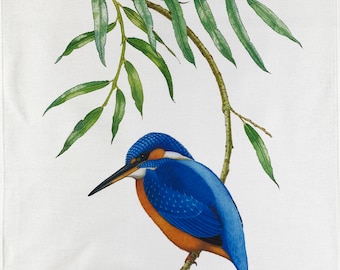 The Hand Drawn Kingfisher Large Cotton Tea Towel