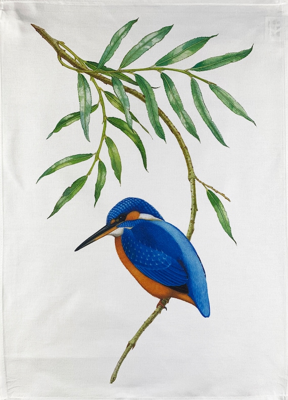 The Hand Drawn Kingfisher Large Cotton Tea Towel