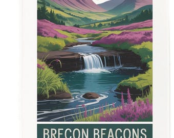 Breacon Beacons, Wales Tea Towel – 100% Cotton, White, 65 x 47 cm
