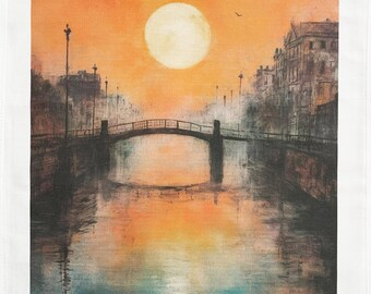 Dublin by sunset large cotton tea towel