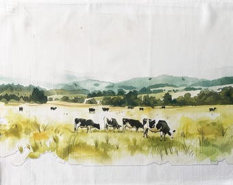 Cows in the field large cotton tea towel