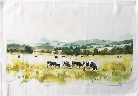 Cows in the field large cotton tea towel